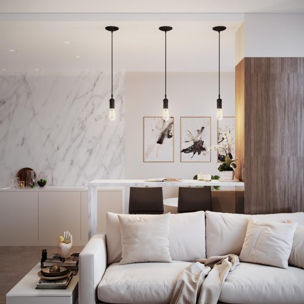 Black braided wire single head chandelier - Image 3